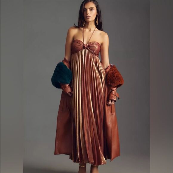 Anthropologie Plissé Halter Dress Size L - Picture 2 of 8